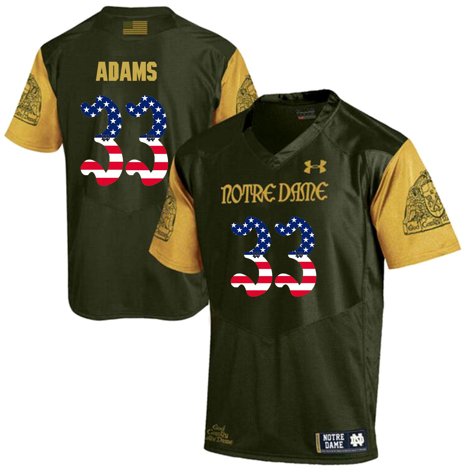 Men Norte Dame Fighting Irish #33 Adams Green Flag Customized NCAA Jerseys->customized ncaa jersey->Custom Jersey